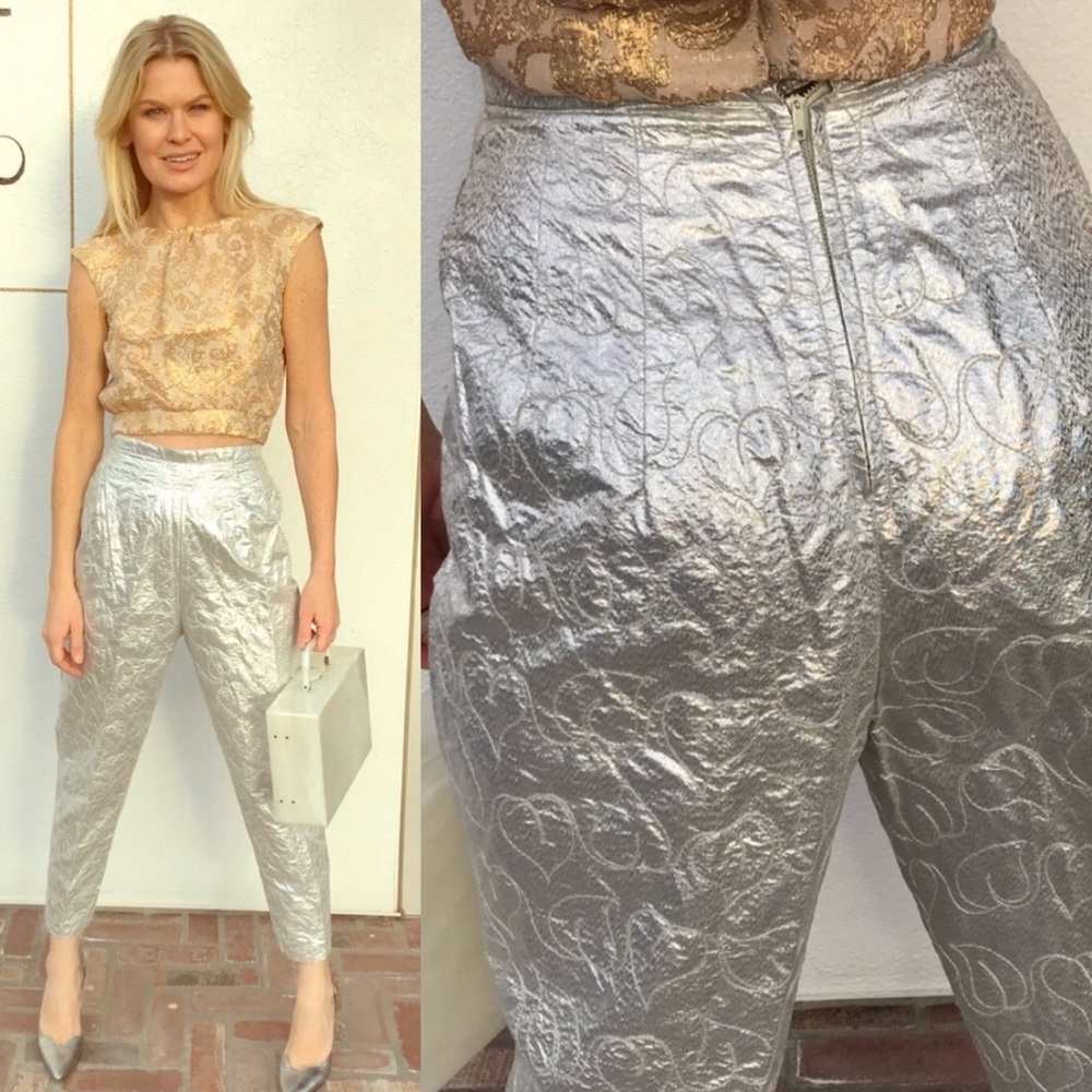 🔺SOLD🔺Vintage 60s pattern silver party pants - Picture 1 of 6